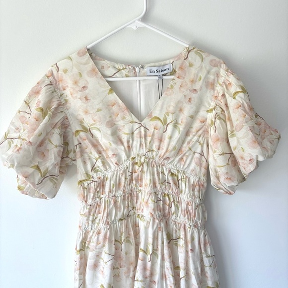En Saison Callie Mini Dress Floral Puff Sleeve Babydoll Cottagecore Feminine - Picture 2 of 14
